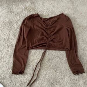 brown string long sleeve crop top